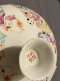 A Chinese famille rose 'spring festival' bowl and cover, Guangxu mark, 19/20th C.